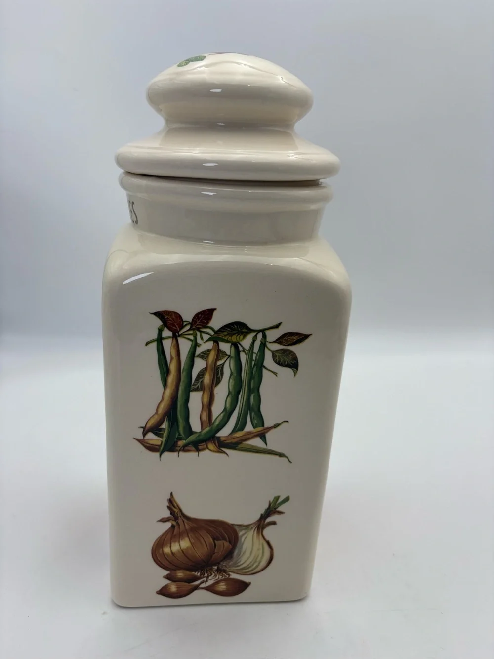 Vintage Ceramic Container Jar - Cream Ceramic with Vegetable Motif